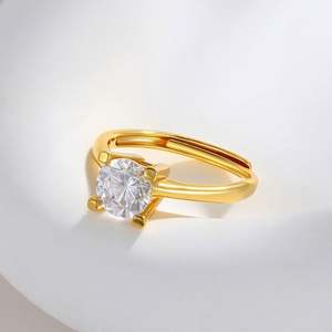 Anillo de Compromiso y Matrimonio de Fábrica, Chapado en Oro de 24k Ajustable, con Cuatro Garras y Circonita Sintética Incrustada, para Pareja, Mujer - Product Image 6