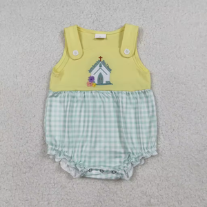 Ensembles d'été décontractés pour bébés filles et garçons, barboteuse à manches courtes avec broderie Jésus, tenues pour Pâques - Product Image 3