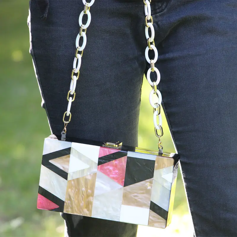 Bolso de mano de resina acrílica con patrón geométrico para mujer, cartera de mano de estilo Vintage