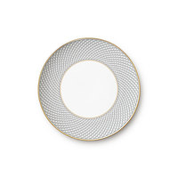 Vente en gros d'élégantes assiettes en céramique de style européen, bordure dorée rose gris losange treillis porcelaine 4 pièces ensembles d'assiettes
