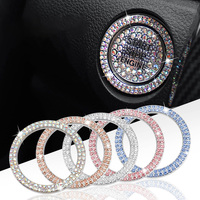 Tombol sakelar nyala/mati mesin satu klik, penutup tombol pengapian berlian imitasi kristal mobil Bling Universal bahan logam