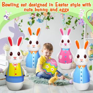 ชุดโบว์ลิ่งกระต่ายอีสเตอร์ เกมโบว์ลิ่งไข่กระต่ายหลากสีพร้อมพิน 6 อัน ลูกบอล 2 ลูก ของชำร่วยงานปาร์ตี้วันหยุดสำหรับเด็กวัยหัดเดิน - Product Image 6
