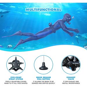 Masque de plongée intégral Smaco avec support pour caméra, lentille unique en verre trempé pour la plongée en apnée, la plongée sous-marine, les sports nautiques pour adultes - Product Image 2
