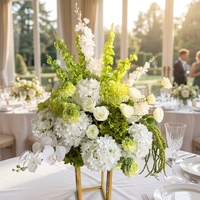 Ramo de Rosas Blancas Artificiales de Seda de 40 cm con Hortensias en Cascada y Bola de Flores de 70 cm con Follaje Verde para Decoración de Bodas, Venta al Por Mayor
