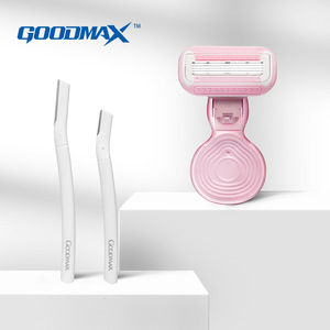 เครื่องกันขนคิ้วสำหรับผู้หญิง Goodmax พร้อมที่โกนขนใต้วงแขนและทั่วร่างกาย สีชมพูขาว ใช้แบตเตอรี่ ล้างทำความสะอาดได้ - Product Image 1