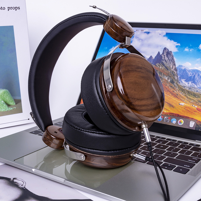 Rosewood Wired Earphone Over Ear 3.5mm Headphone Heavy Bass Stereo Wooden Headsets With 50mm Speaker Headphones