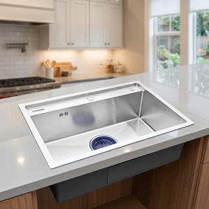 Évier de cuisine à cuve unique durable en acier inoxydable SUS 304 fait main, prix de gros - Product Image 6