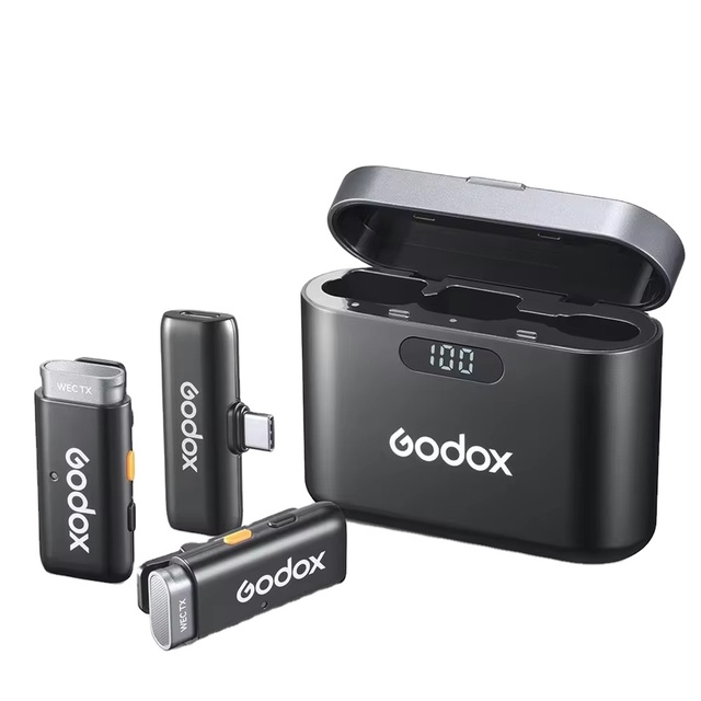 Godox WES2 Kit2 Wireless Lavalier Microphone for Typc-C 8H Battery Life Dual Channel 2.4G Wireless Mic 200m Range Noise