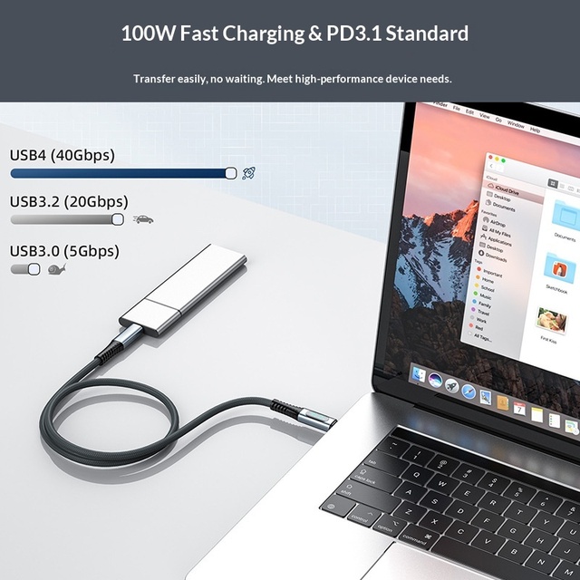 USB4 Cable 40Gbps 240W PD Fast Charging 8K Video Braided Type-C to Type-C Cord Compatible with Thunderbolt 4/3 MacBook iPad