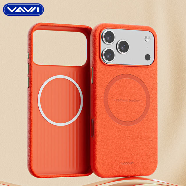 VAWI V-L01 High Quality Classic Plain Leather Magnetic Phone Case Shockproof Magnetic Leather Case for iPhone 15 16 17 Pro Max