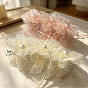 2026 New Light Luxury Elegant Mesh Flower Beaded <b>Bow</b> Hair <b>Clip</b> Hair Accessory Shark <b>Clip</b> - Product Image 2