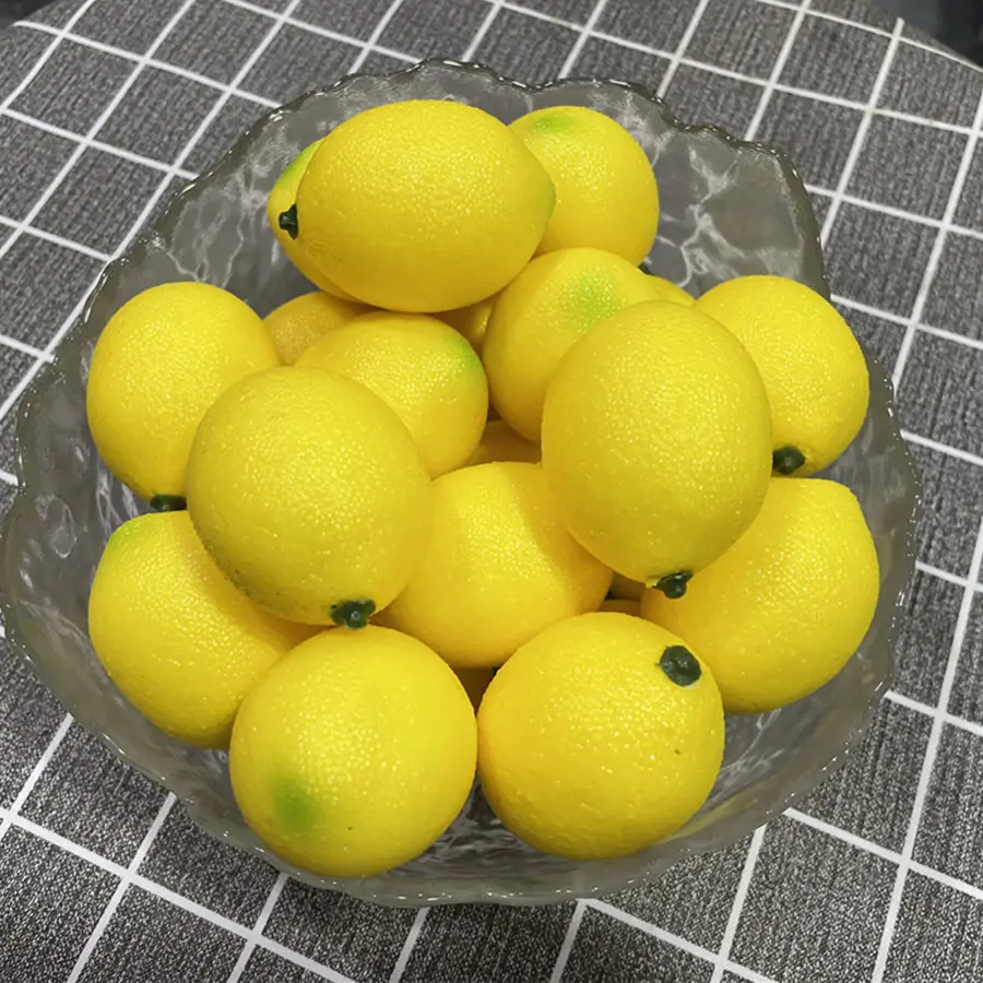 5cm人工果物プラスチックイエローグリーンレモンホームキッチンレストラン装飾お祝いパーティーシミュレーションレモン10個
