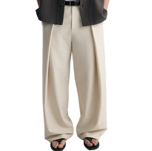 All'ingrosso <span class=keywords><strong>pantaloni</strong></span> da uomo <span class=keywords><strong>classici</strong></span> Beige pieghettati di alta qualità <span class=keywords><strong>in</strong></span> cotone 100% <span class=keywords><strong>in</strong></span> saia a <span class=keywords><strong>vita</strong></span> media elasticizzati Casual e comodi alla moda Design - Product Image 1