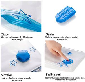 Sac de compression sous vide pour vêtements avec gonfleur pompe à main économiseur d'espace pochette de rangement voyage sacs de rangement essentiels PA transparent - Product Image 3