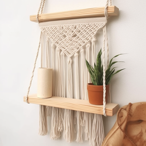 Handcrafted Boho Macrame Hanger Wall Hanging with <strong>Rope</strong> <strong>Shelf</strong> - Artisanal Bohemian Decor - Product Image 5