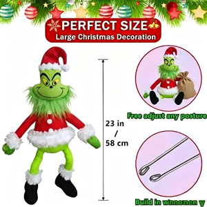 Christmas Green Monster Plush 55cm Light Green Santa <b>LED</b> String Lights Pose-able Stuffed Doll Outdoor Indoor Decoration - Product Image 5