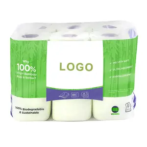 Rotolo di carta igienica in pasta di legno di bambù naturale stampato personalizzato di qualità all'ingrosso 2 veli 3 veli prezzo di fabbrica rotolo di carta igienica