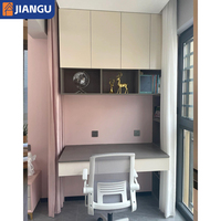 Space Saving Custom Built-in Home Office Computer Desk Long Floating Desktop With Top Cabinets