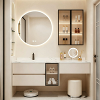 Meuble-lavabo de salle de bain personnalisé avec vasque intégrée en pierre frittée sans joint, meuble de maquillage pour salle de bain