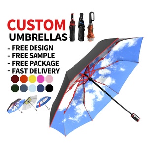 Custom Modern Straight 3-Fold Fully-<b>Automatic</b> <b>Umbrella</b> with Logo Windproof & Stylish Rainbow Color Ribs for Business Gifts - Product Image 1