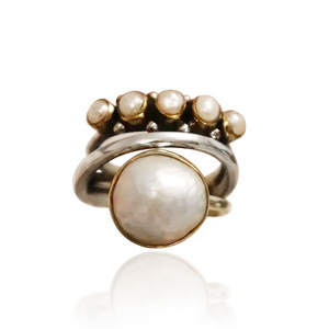 Anello da Cocktail Q471 per Donna con Perla Ovale e Pietra Naturale, Gioiello alla Moda, Idea Regalo - Product Image 5