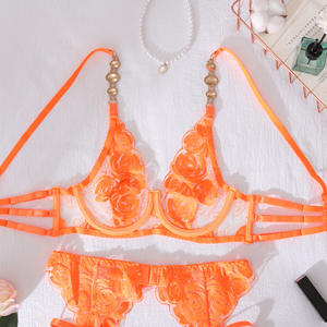 KISS ME ANGEL Lingerie sexy, <span class=keywords><strong>ensemble</strong></span> soutien-gorge et culotte à décolleté plongeant en V, en maille transparente ajourée, avec nœud en dentelle en forme de rose - Product Image 5