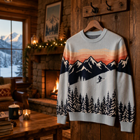 Pull en tricot jacquard personnalisé pour homme, motif scène de ski montagne, col rond, manches longues, fabricant de pulls tricotés