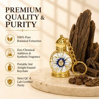 Huile Essentielle d'Attar d'Oud 100% Pure 3ml, Flacon Porte-clés Floral Émaillé avec Applicateur en Verre, Aromathérapie Orientale Boisée