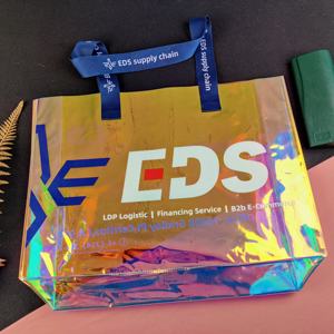 Logo personnalisé épais pvc holographique laser durable réutilisable fourre-tout d'épicerie poignée en nylon sac à provisions en PVC - Product Image 1