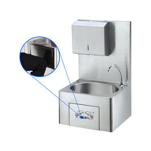 קיר מסחרי מותאם אישית רכוב ברכיים מופעל כף יד נירוסטה לכיור עם ברז - Product Image 2