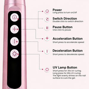 ปากกาเจียรเล็บอะลูมิเนียมอัลลอยด์ 2 in 1 พร้อมหลอดไฟยูวีในตัว ตั้งเวลาได้ 30 วินาที 60 วินาที แบบไร้สาย ชาร์จผ่าน USB C อุปกรณ์ทำเล็บ OEM ODM - Product Image 2