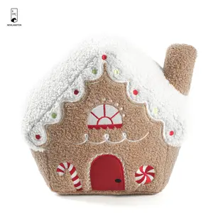 Travesseiro de casa de gengibre cáqui para festival de natal, travesseiro de pelúcia bordado para decoração de casa, oferta imperdível