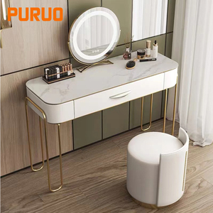 Coiffeuse moderne PURUO avec miroir, tiroirs <span class=keywords><strong>en</strong></span> MDF et pieds <span class=keywords><strong>en</strong></span> acier inoxydable doré, idéale pour chambre ou petit espace - Product Image 5