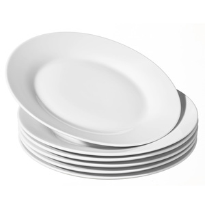 Set di 6 piatti piatti in vetro bianco opaco, diametro 24 cm, lavabili in lavastoviglie e adatti al microonde - Product Image 1