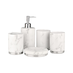 COZY Five-Piece Ceramic Bathroom Accessories <b>Set</b> Marble Pattern Hand <b>Soap</b> Dish Liquid <b>Soap</b> Dispenser Toothbrush Holder Hotel <b>Set</b> - Product Image 1