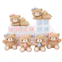 Décorations de gâteau écologiques en silicone souple pour enfants, motif ours, impression UV JCAY, rose, bleu, nœud, amour, dessin animé, pour le 1er avril