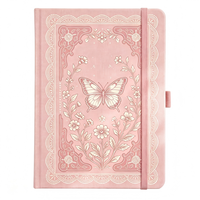 Carnet A5 en lin rose à couverture rigide avec impression personnalisée sur le bord, élastique, journal d'écriture, cadeau