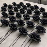 Rose noire artificielle faite à la main en gros, tige unique sans feuilles, 25 cm de tige nue, 30 cm au total, tête de 7,5 cm, en soie, pour Halloween et mariage