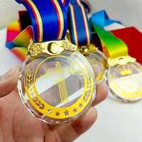 Médaille en verre cristal personnalisée de prestige avec ruban, plaquée or, gravée, pour compétition sportive, événement professionnel, souvenir, cadeau
