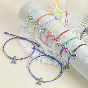 Pulseras de la Salud Femenina al por Mayor, Pulseras de la Amistad con Dijes de Amor, Pulseras de Moda para la Prevención <span class=keywords><strong>del</strong></span> Cáncer de Mama, Pulsera de Oración con Cordón Trenzado y Listón Rosa - Product Image 2