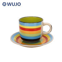Tasse et soucoupe en céramique bon marché 12 pièces Tasses à thé et soucoupes en grès peintes à la main