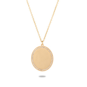 Collana con Ciondolo Personalizzabile a Cuore Trendy in Acciaio Inossidabile Placcato Oro 18K con Zirconi, Impermeabile, Anti-Appannamento, Incisione Gratuita - Product Image 3