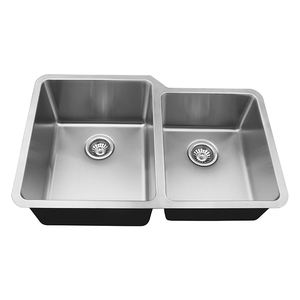 Évier de cuisine moderne JKY SS-R3221L 32"x20" haut de gamme en acier inoxydable 60/40 à double bac, surface brossée, à encastrer sous plan - Product Image 2