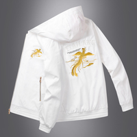 Veste zippée à col montant pour homme, blanche, avec broderie de dragon doré, légère, coupe-vent, streetwear décontracté