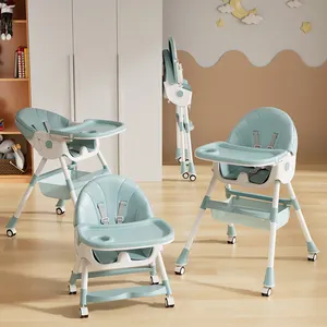 Folding compact blue feeding dining high chair for baby boy