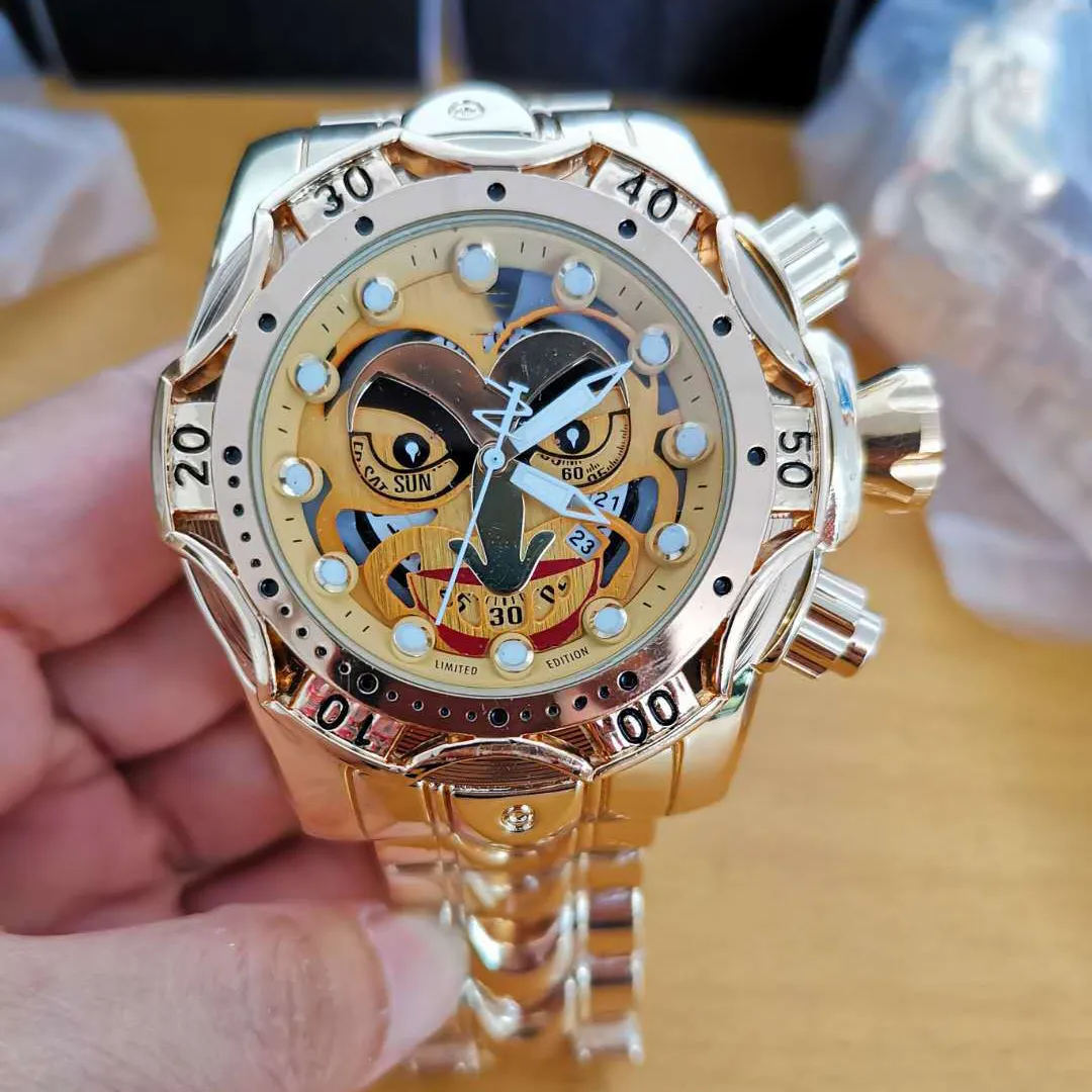 Gold Color Watch Clown Pattern Grande Dial Alta qualidade impermeável Quartz Clown Watch For Men