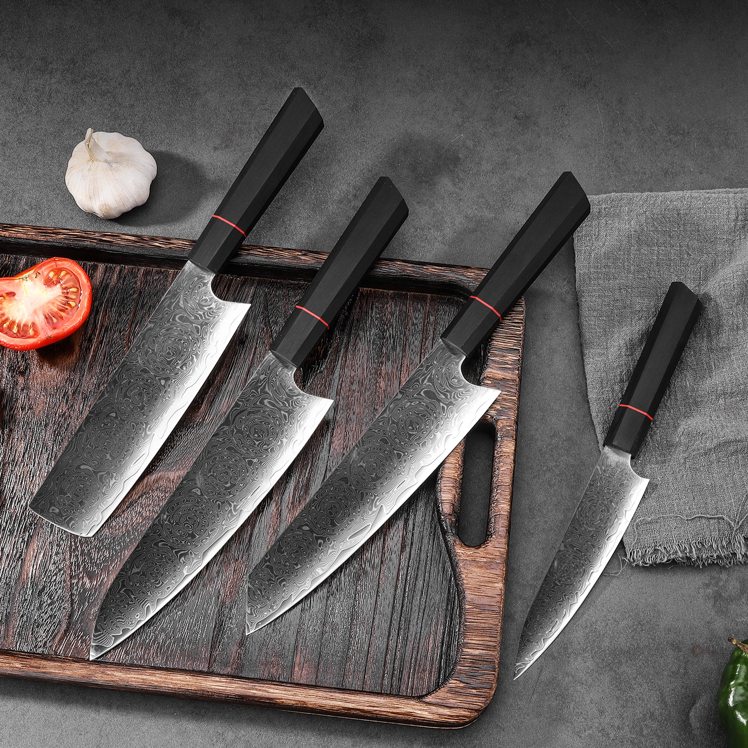 4 штуки из Дамаска с восьмиугольными ручками, острые кухонные ножи, популярные японские ножи на