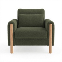 Fauteuil moderne rembourré vert avec pieds en bois, siège unique en tissu, chaise d'appoint pour salon