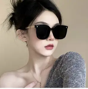 2022 Custom Logo Fashion Luxury Women Link Chain Temples Sun Glasses Big Frame Square Sunglasses