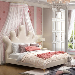 Creatief Modern Roze Leren Kinderbed High-<span class=keywords><strong>End</strong></span> Gestoffeerd Kinderbed Met Opbergruimte Nieuwste Ontwerp Kroonbed Voor Kinderen - Product Image 5